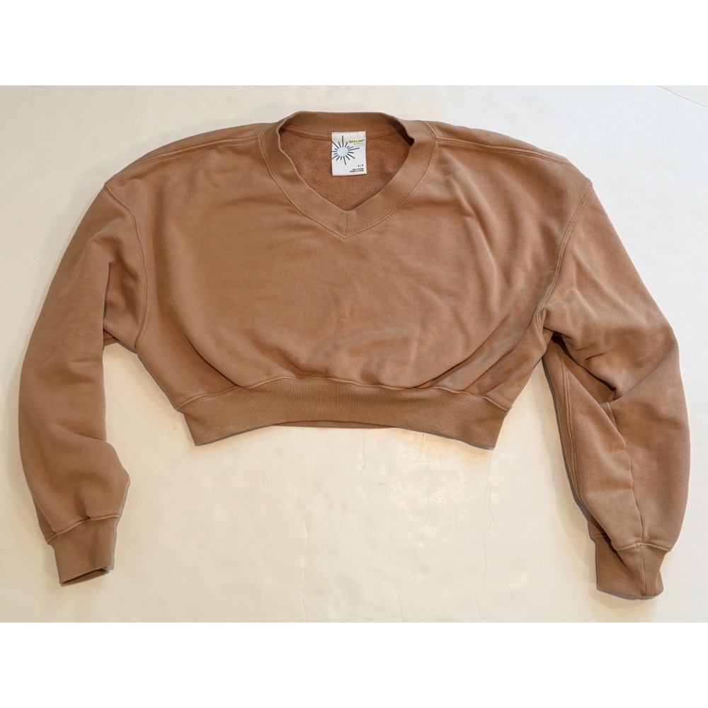 OFFLINE by Aerie Cropped V-Neck Sweatshirt muted apricot  Small S/P French Terry